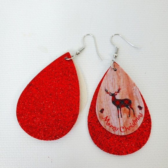 Holiday Christmas Sparkly Gold Raindeer Lightweight Earrings - Picture 2 of 3